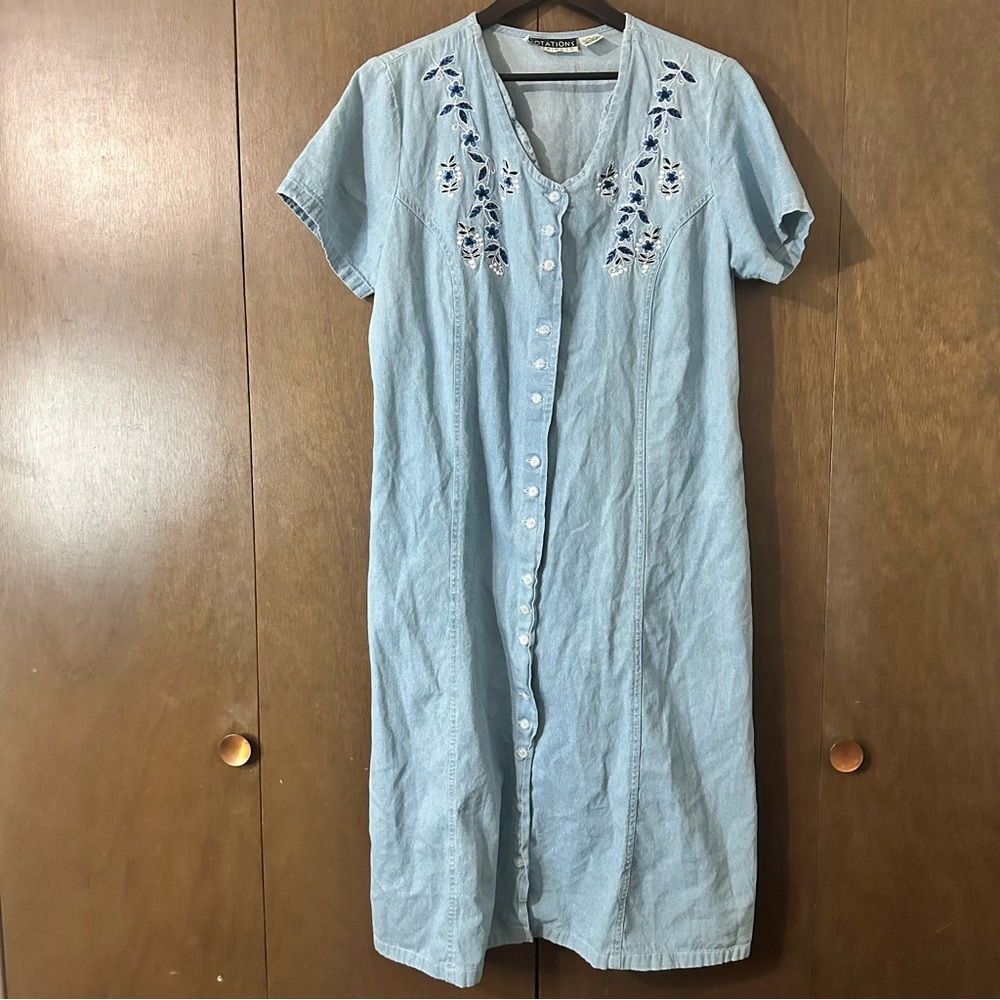 Notations Clothing Co. Sky Blue Floral Embroidered Maxi Button Up Dress Sz L - Picture 2 of 12